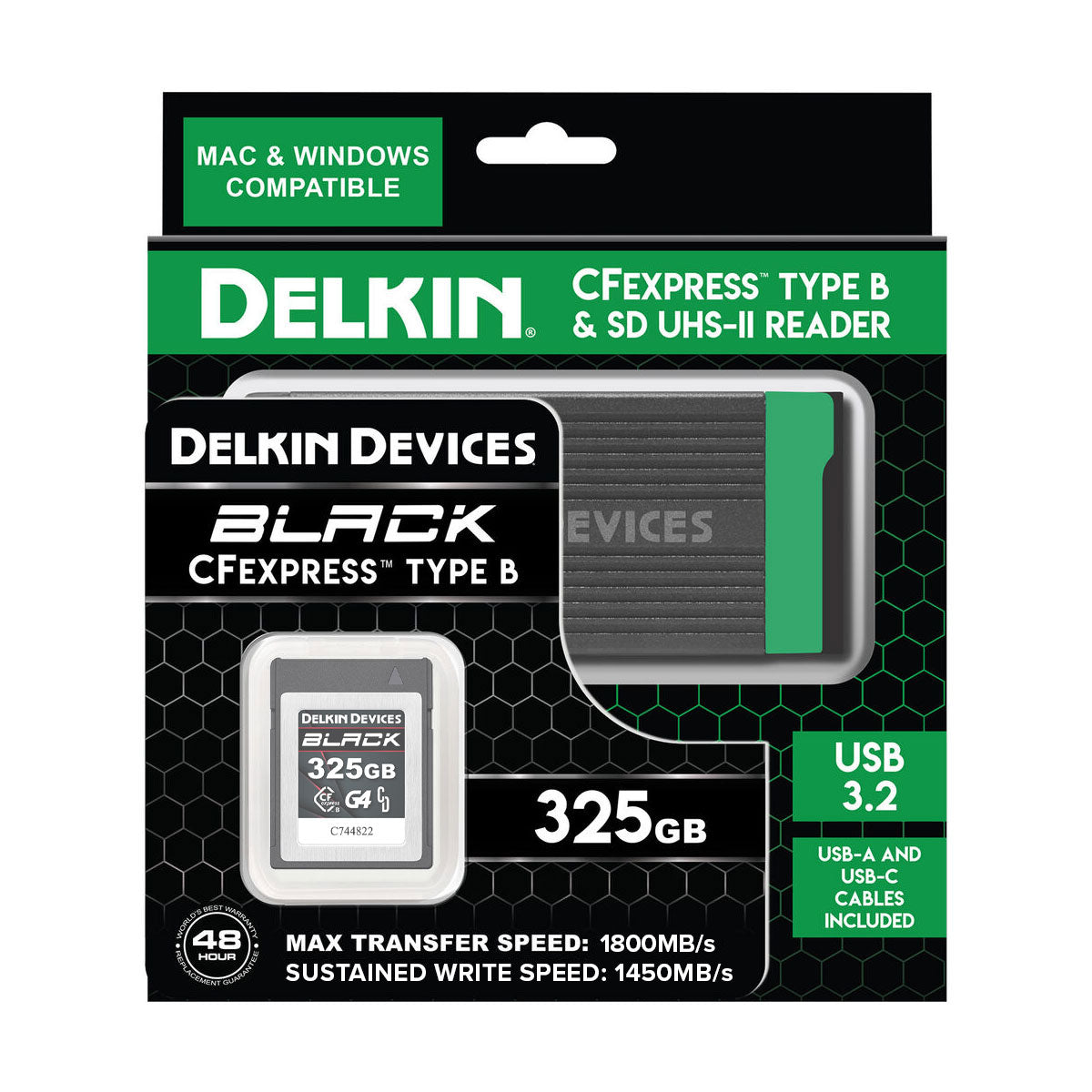 Delkin BLACK 325GB G4 CFexpress Type B Memory Card with USB 3.2 CFexpr