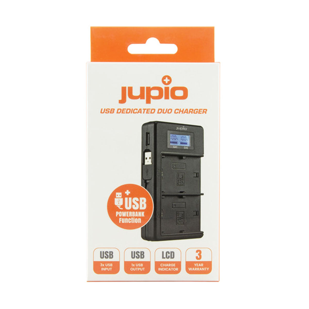 Jupio USB Duo Battery Charger for NP-FM50, NP-F550/F750/F970