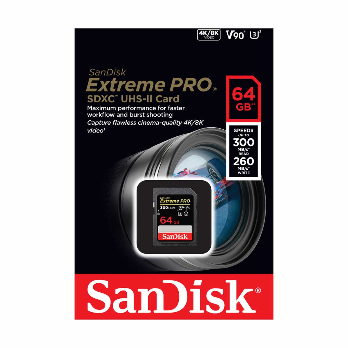 SanDisk 64GB Extreme PRO UHS-II SDXC (V90) Memory Card 300 MB/s